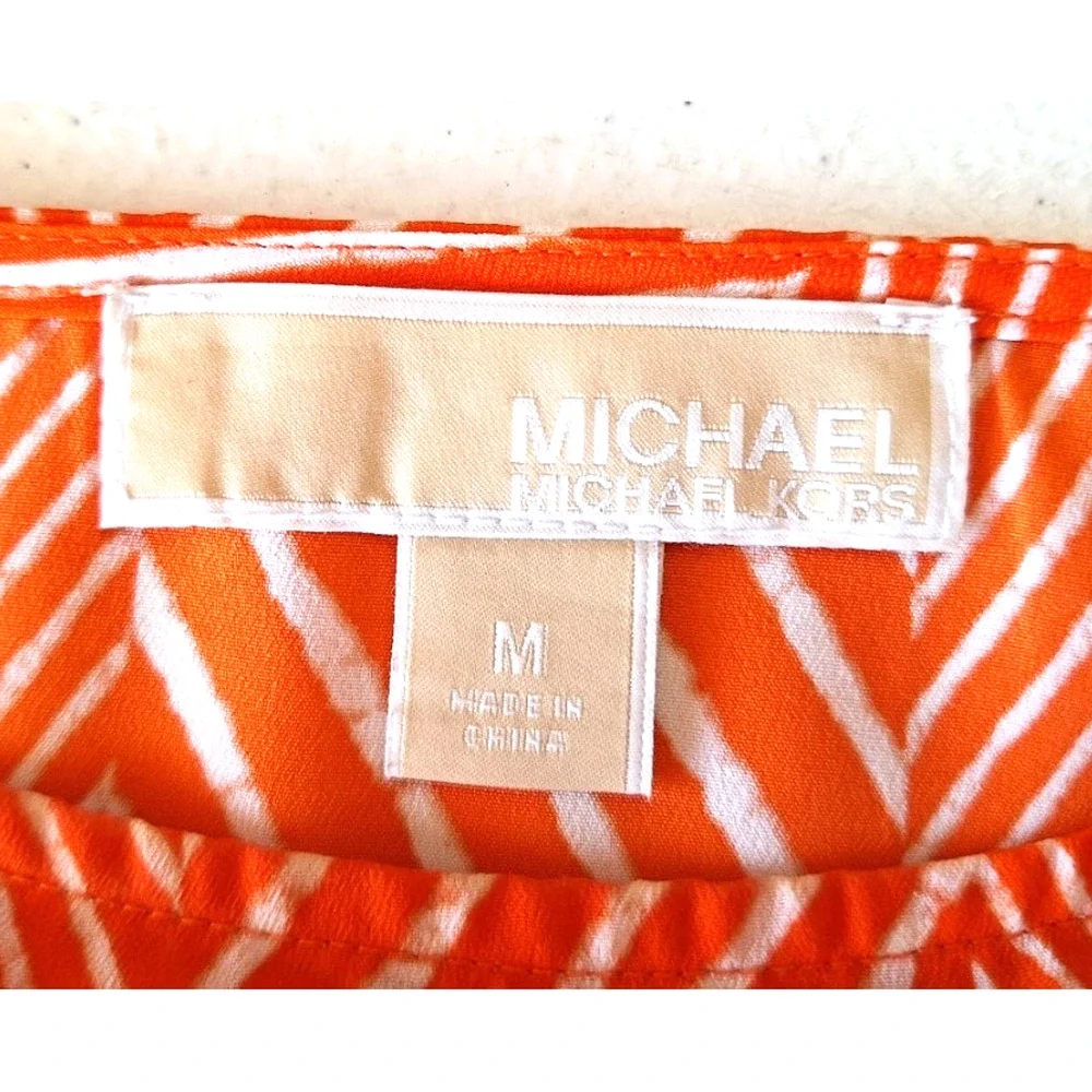 MICHAEL KORS Orange/White Striped Blouson Cropped Top Blouse Women M